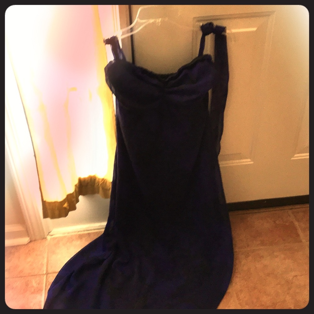 Black and deep blue strapless maxi dress